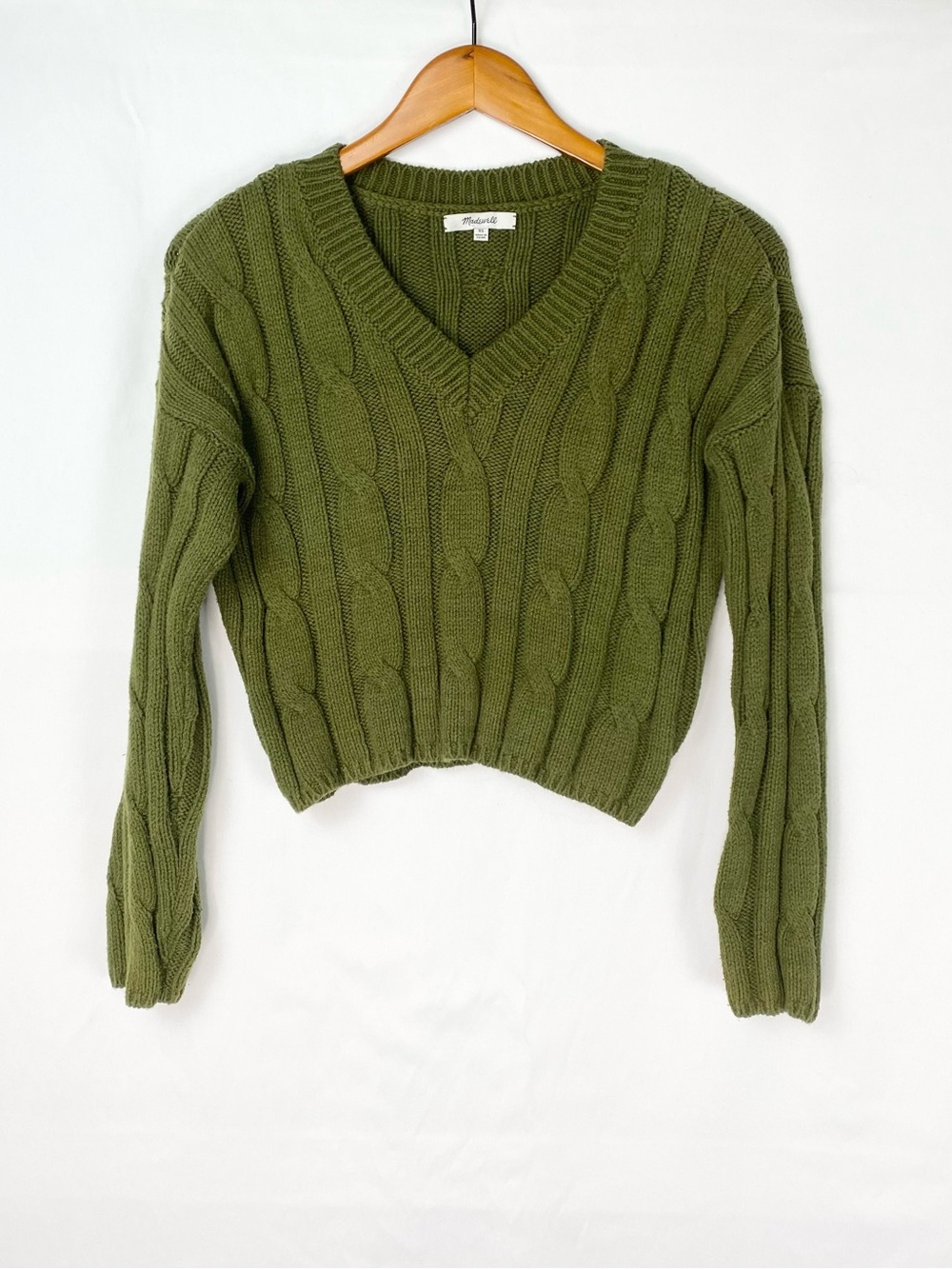 Madewell Knit V Neck Crop Sweater Size XS Green Pullover V Neck Preppy